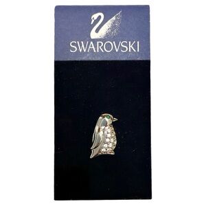 Swarovski Penguin Tac Pin - Swarovski Stones Pave with Emerald Crystal Eye